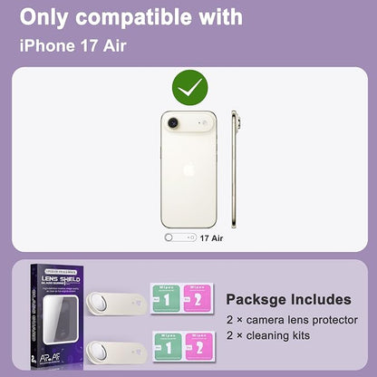 2 Pack Camera Lens Protector for iPhone 17 Air,[Not Easy to Breakn ] AR Tempered Glass Strong Adsorption Metal Camera Cover Screen-Light Gold