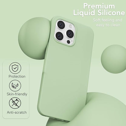 for iPhone 13 Pro Max Case Silicone Compatible with Magsafe Case, Ultra Slim Thin Magnetic Phone Cases Mag Safe, Cute Soft Rubber Gel Matte Plain Wireless Charging Cover for Women, Sage Green