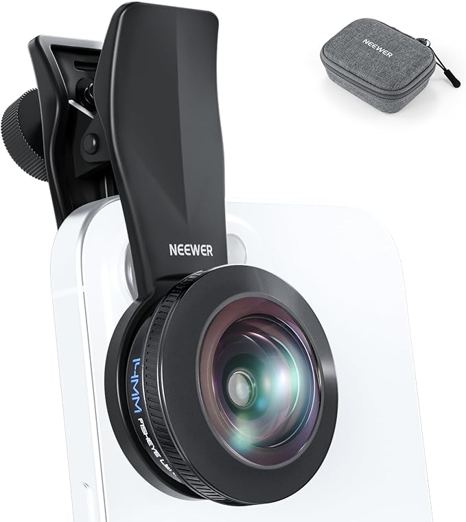 NEEWER 170° 14mm VR Fish Eye Lens with 17mm Threaded Lens Clip, Panoramic Fisheye for Live Streaming, Outdoor Landscape, Architecture, Compatible with iPhone 17 16 Pro Max Android S25 Ultra, LS-77