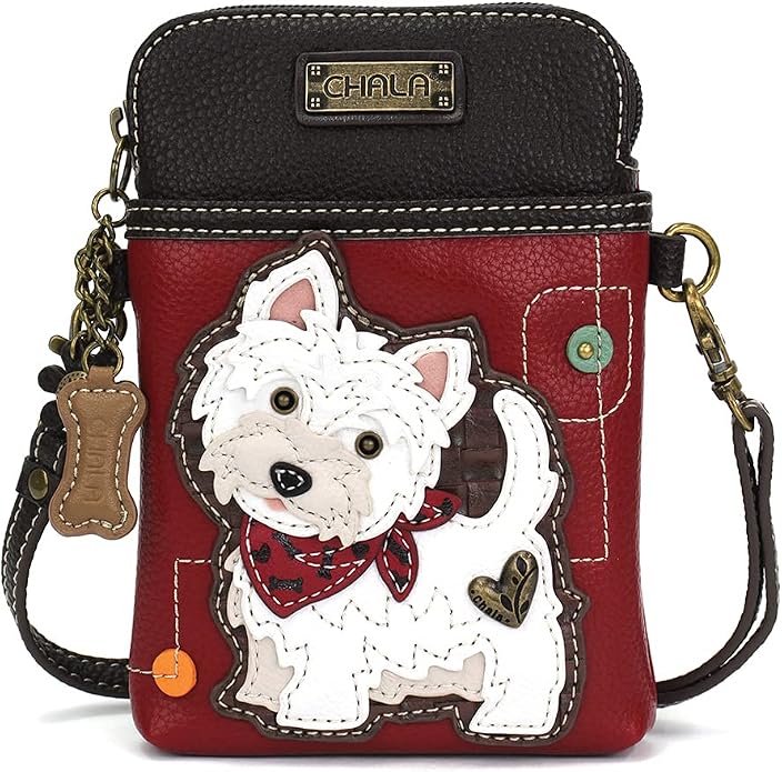 CHALA Dog Collection Cell Phone Crossbody Purse-Women PU Leather/Canvas Multicolor Handbag with Adjustable Strap
