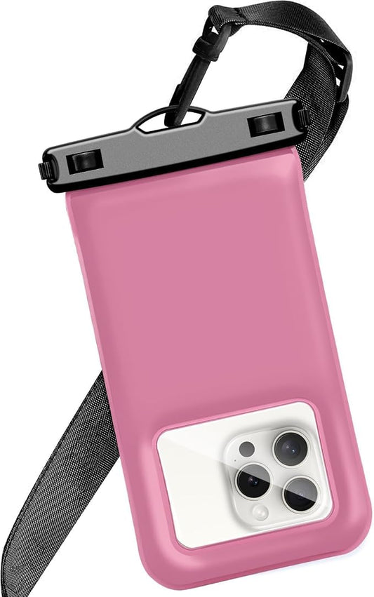 Floatable Waterproof Phone Pouch/Case with Crossbody Lanyard for iPhone 17 Series 16 Pro Max/15 Pro/14/13/12, IP68 Cellphone Dry Bag Beach Cruise Ship Essentials, 1 Pack-Pink-7″