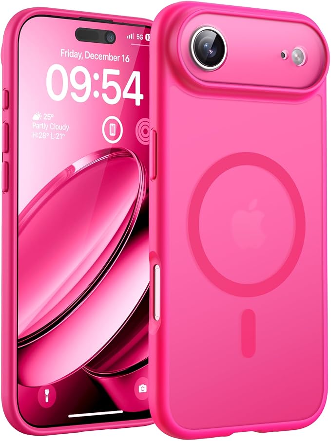 TOCOL for iPhone Air Case, Compatible with Magsafe Charger, Full Camera Protection, Drop Protection, Translucent Matte Phone Case for iPhone 17 Air 6.5 inch (Hot Pink)