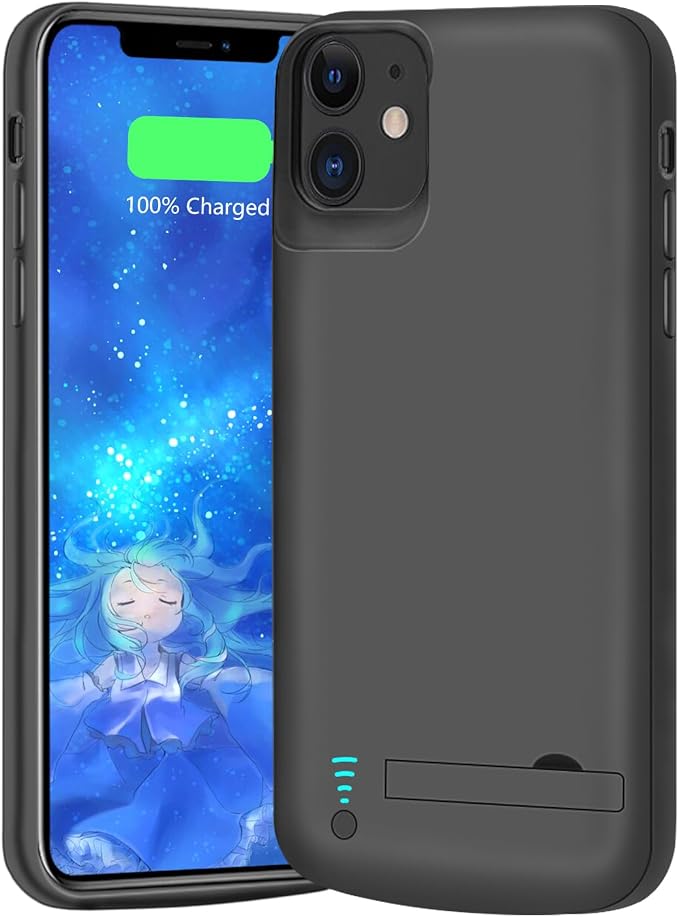 Battery Case for iPhone 11, 6000mAh Rechargeable Extended Battery Charging Charger Case, Add 120% Extra Juice, Support Wired Headphones Black