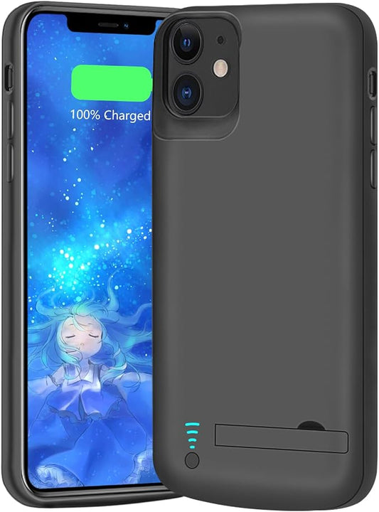 Battery Case for iPhone 11, 6000mAh Rechargeable Extended Battery Charging Charger Case, Add 120% Extra Juice, Support Wired Headphones Black