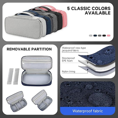 Teskyer Tech Organizer Pouch with Handle, Navy Blue | Water-Resistant Fabric, Adjustable Dividers, Multiple Compartments, Protective Lining, Travel and Office Use