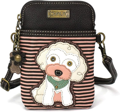 CHALA Dog Collection Cell Phone Crossbody Purse-Women PU Leather/Canvas Multicolor Handbag with Adjustable Strap