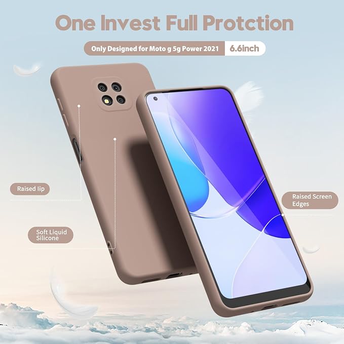 oakxco for Motorola Moto G Power 2021 Phone Case Liquid Silicone, Thin Slim Soft Rubber Gel TPU Plain Simple Cover for Women Girl Cute, Matte Solid Color, Brown Khaki Nude