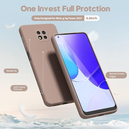 oakxco for Motorola Moto G Power 2021 Phone Case Liquid Silicone, Thin Slim Soft Rubber Gel TPU Plain Simple Cover for Women Girl Cute, Matte Solid Color, Brown Khaki Nude