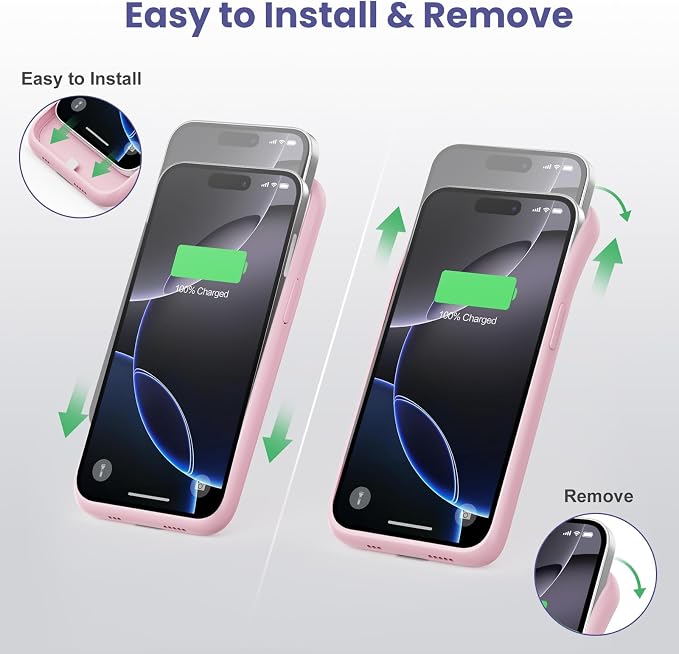 Battery Case for iPhone 16 Pro, [2025 Upgraded] 7500mAh Ultra-Slim Portable Smart Charging Case Rechargeable Protective Extended Charging Cover Only for iPhone 16Pro Battery Pack (6.3 Inch), Pink