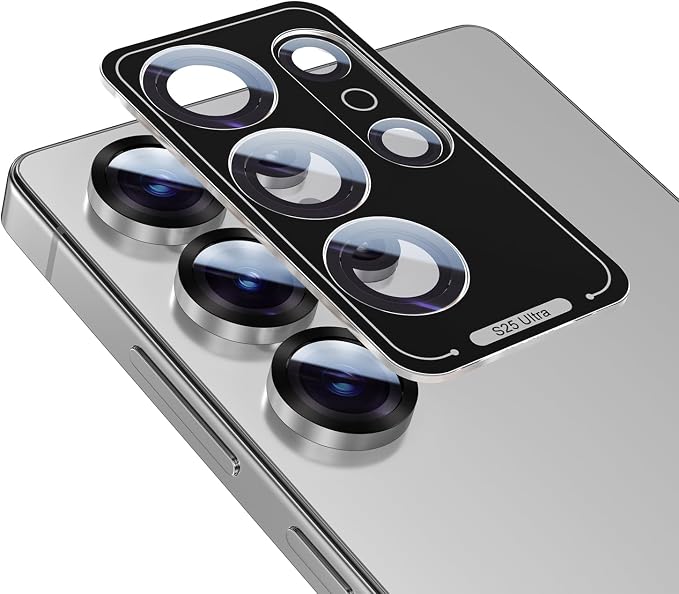 for Samsung S25 Ultra Camera Lens Protector, Easy Installation, Perfect Fit, 9H Shatterproof Tempered Glass with Aluminum Metal Circle Camera Protector, Case Friendly, Whitesilver