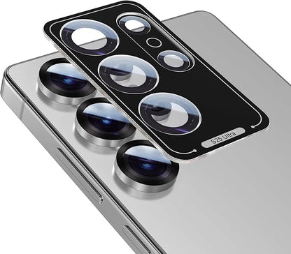 for Samsung S25 Ultra Camera Lens Protector, Easy Installation, Perfect Fit, 9H Shatterproof Tempered Glass with Aluminum Metal Circle Camera Protector, Case Friendly, Whitesilver