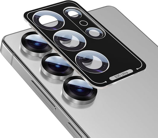 for Samsung S25 Ultra Camera Lens Protector, Easy Installation, Perfect Fit, 9H Shatterproof Tempered Glass with Aluminum Metal Circle Camera Protector, Case Friendly, Whitesilver