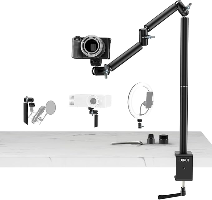 SIRUI 40" Overhead Desktop Mount w C-clamp, Heavy Duty Articulating Arm Camera Desk Mount, Flexible Magic Arm w Dual Ball Head, Boom Arm for Action Camera Ring Light Microphone Webcam Phone, AM-DK01