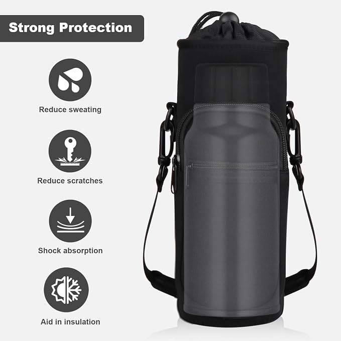 Water Bottle Holder with Strap, Water Bottle Carrier Bag with Phone Pocket, Shoulder Hand Strap Insulated Neoprene 32/40 oz Water Bottle Sleeve for Walking Hiking Camping Gym