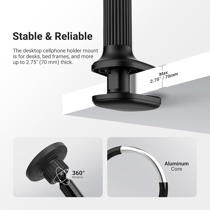 NEEWER Basics Magnetic Phone Stand for Desk, 360° Overhead Table Cellphone Holder Clamp Mount with Flexible Arm, Compatible with MagSafe iPhone Android Samsung for Bed Video Recording, PA151 Black