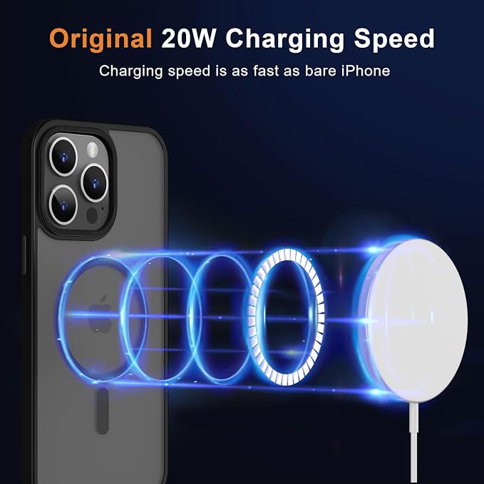 MOCCA Strong Magnetic for iPhone 15 Pro Max Case, [Compatible with Magsafe][13FT Military Drop Protection] Slim Translucent Matte Shockproof Case for iPhone 15 ProMax Case 6.7'', Black
