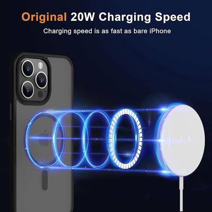 MOCCA Strong Magnetic for iPhone 15 Pro Max Case, [Compatible with Magsafe][13FT Military Drop Protection] Slim Translucent Matte Shockproof Case for iPhone 15 ProMax Case 6.7'', Black