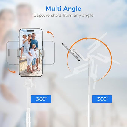 Selfie Stick Travel Tripod for Cell Phone with Remote Control and Phone Holder, Extendable Selfie Stick for iPhone, iPhone Tripod for Video Recording, 50 Inch, White