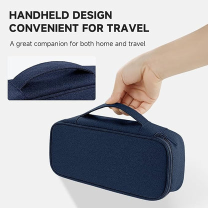 Teskyer Tech Organizer Pouch with Handle, Navy Blue | Water-Resistant Fabric, Adjustable Dividers, Multiple Compartments, Protective Lining, Travel and Office Use