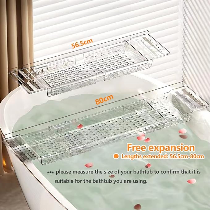 Bathtub Caddy Tray, Adjustable Bath Tray for Tub, Bath Accessories, Tub Caddy for Bathroom Luxury Spa, Expandable Size Bath Tub Organizer with Anti-Slip mat, Fits Most Tubs