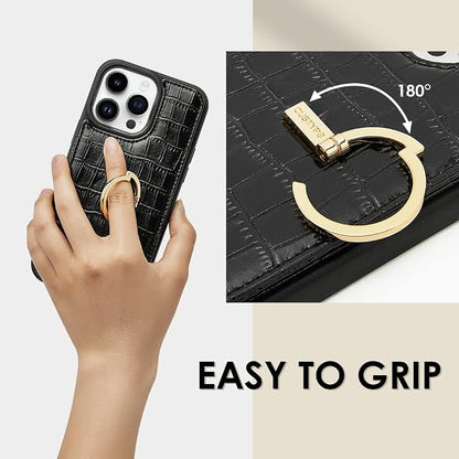 CUSTYPE for iPhone 13 Pro Wallet Case with Card Holder,Leather Protective Case with Ring Holder Kickstand Card Slots Case for Women and Men Designed for iPhone 13Pro 6.1"-Black