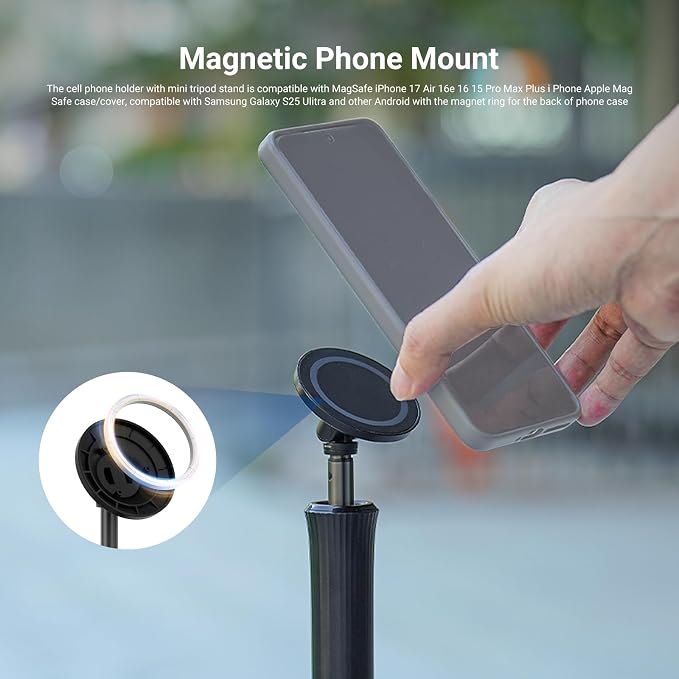 NEEWER Airplane Phone Holder, Magnetic Smartphone Desk Mount Tripod Stand Handheld Selfie Stick Plane Gadget Travel Essentials Compatible with MagSafe iPhone Samsung Android for Video Recording, TP016
