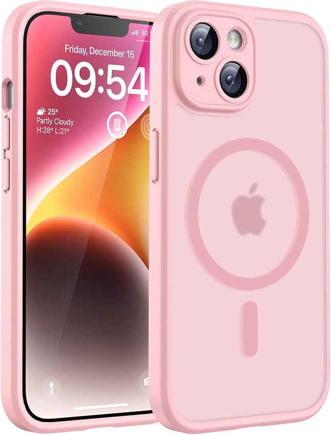 TOCOL for Phone 14 Case, Compatible with Magsafe Charger, Full Camera Protection, Drop Protection, Translucent Matte Phone Case for iPhone 14 6.1 inch (Light Pink)