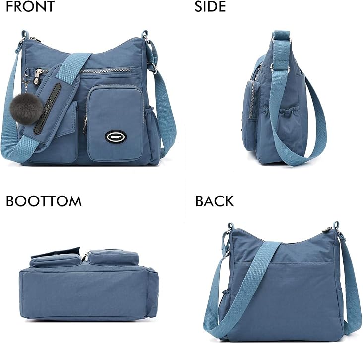 SUKRY Nylon Crossbody Bag for Women with Anti theft RFID Pocket, Waterproof Shoulder Bag Travel Purses and Handbag