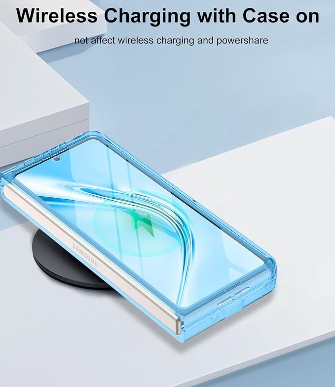 Btscase for Samsung Galaxy Z Fold 5 Case,Built in Front Screen Protector,Gold Glitter Marble Pattern Hard PC Slim Shockproof Full Body Drop Protective Case for Galaxy Z Fold 5 5G, Bright Blue