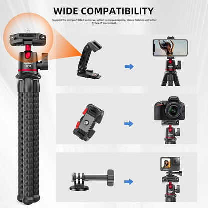 Portable Camera Tripod, Mini Flexible Stand for Phone with Cold Shoe Phone Mount for iPhone Camera Gopro Travel