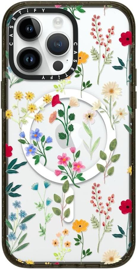 CASETiFY Impact iPhone 14 Pro Max Case [4X Military Grade Drop Tested / 8.2ft Drop Protection/Compatible with Magsafe] - Spring Botanicals 2 - Glossy Black