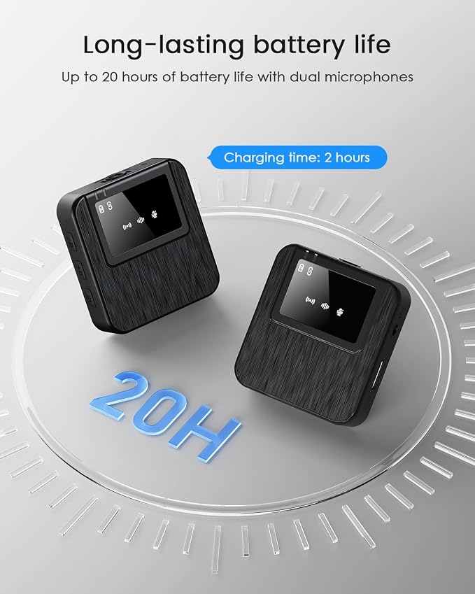 3-in-1 Compact Wireless Microphone for iPhone, Android, Camera with 20HR Battery, 328FT Range, Mini Microphone for Video Recording, Noise Canceling for Content Creators