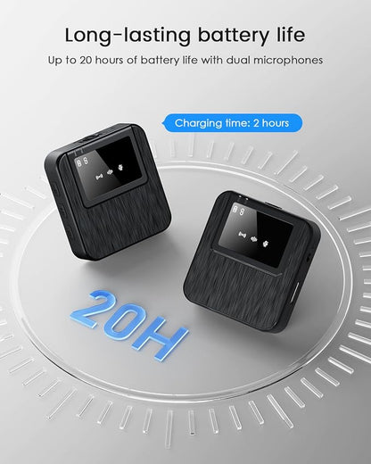 3-in-1 Compact Wireless Microphone for iPhone, Android, Camera with 20HR Battery, 328FT Range, Mini Microphone for Video Recording, Noise Canceling for Content Creators