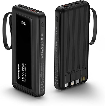 Portable Charger with Built in Cables, Slim 10000mAh Fast Charging 22.5W Power Bank USB C LED Display Battery Pack 6 Outputs & 2 Inputs for iPhone Samsung Pixel LG Moto iPad