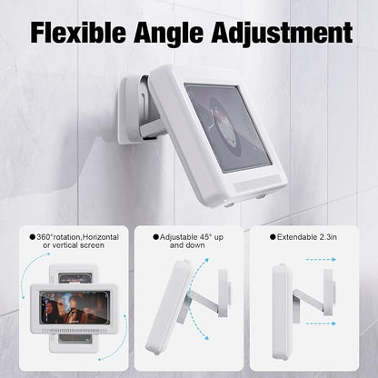 Waterproof Shower Phone Holder - Rotates and Adjustable Angle, Anti-Fog High Sensitivity Cover Mount Box for Smooth Wall Surfaces Where You Need Occasions,Compatible with 4" - 7" Cell Phones