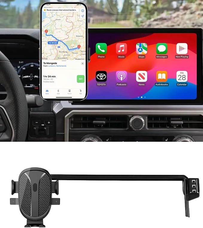 Car Phone Holder for 2024 2025 2026 Toyota Tacoma Accessories Dash Mount Cell Phone Holder for Most Smartphones Auto Interior Accessories Hands-Free 360 Degree Rotation(with 14inch Screen)