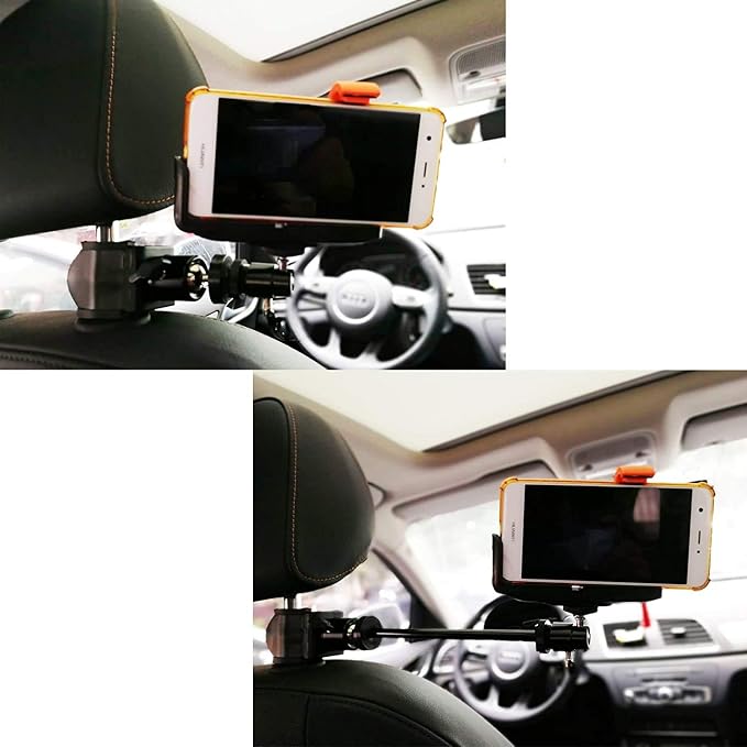 Car Headrest Mount Holder/Adjustable Robust Magic Arm w/Clamp Holder Mounts Kit for All Smartphones/DSLR Camcorder & Action Camera, Perfect for car Shooting vlogging Video Recording