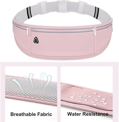 Running Belt Fanny Pack for Women，Water Resistant Large Capacity Waist Pack for iPhone 16 15 14 13 Samsung，Lightweight Running Phone Holder，Slim Money Belt Running Pouch for Hiking Outdoor Pink