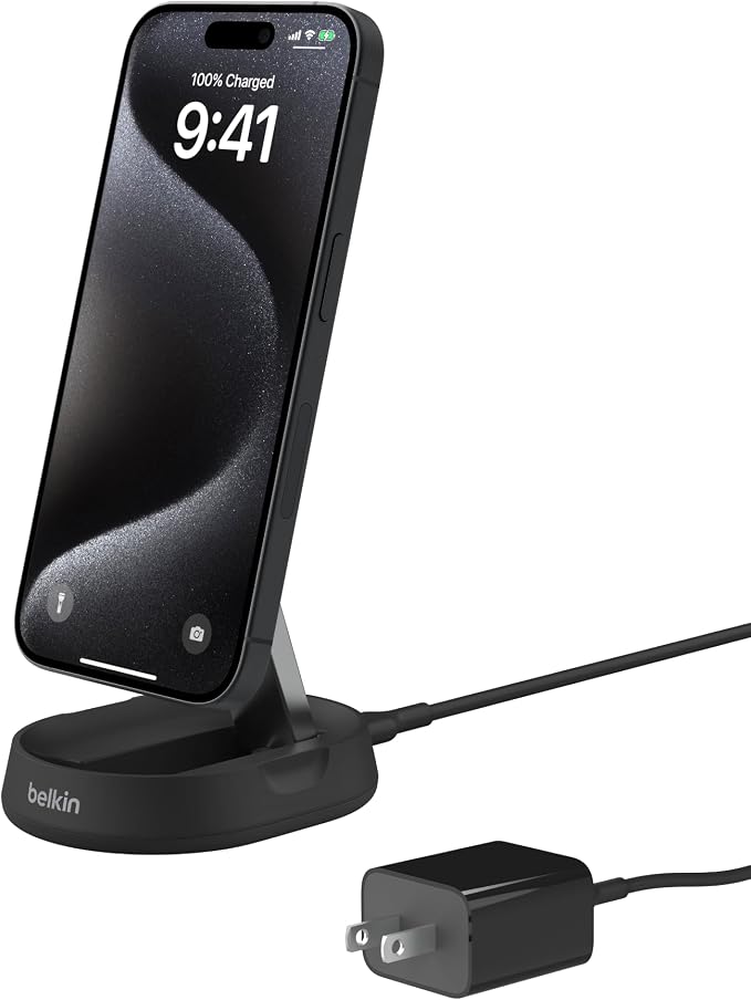 Belkin Convertible Magnetic Charging Stand 15W - MagSafe-Compatible Fast Qi2 Charger, iPhone Charger for Apple iPhone 16, 16 Plus, 16 Pro, 16 Pro Max, iPhone 15 & 14, Apple Airpods Pro, & More - Black