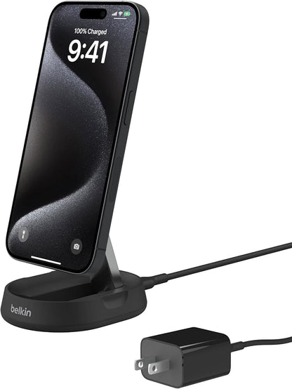 Belkin Convertible Magnetic Charging Stand 15W - MagSafe-Compatible Fast Qi2 Charger, iPhone Charger for Apple iPhone 16, 16 Plus, 16 Pro, 16 Pro Max, iPhone 15 & 14, Apple Airpods Pro, & More - Black