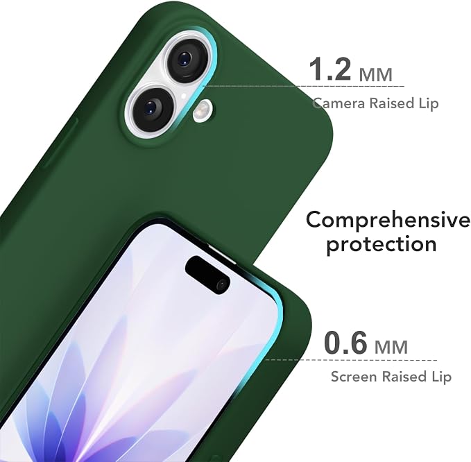 for iPhone 17 Case Silicone Compatible with Magsafe Case, Ultra Slim Thin Magnetic Phone Cases Mag Safe, Cute Soft Rubber Gel TPU Matte Plain Wireless Charging Cover for Women, Dark Green