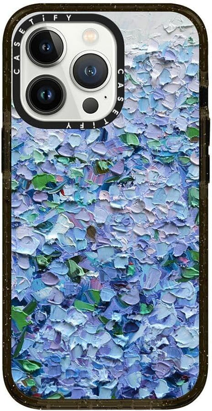 CASETiFY Impact Case for iPhone 13 Pro Compatible with Magsafe - Nantucket Blue Hydrangeas - Clear Black