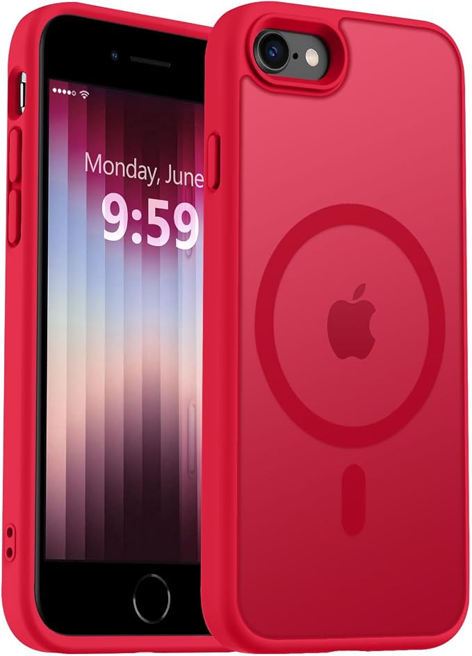 MOCCA Strong Magnetic for iPhone SE Case 2022/iPhone SE 2020 Case/iPhone 7 Case/iPhone 8 Case [Compatible with Magsafe] Slim Thin Translucent Matte Protective Cover Phone Case 4.7'', Red