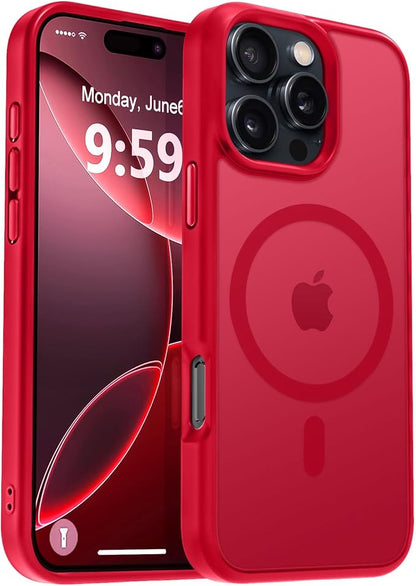 MOCCA Strong Magnetic for iPhone 16 Pro Phone Case, [Compatible with Magsafe][16FT Mil-Grade Drop Protection] Slim Thin Translucent Matte Protective Cover Case for iPhone 16 Pro Case, Red