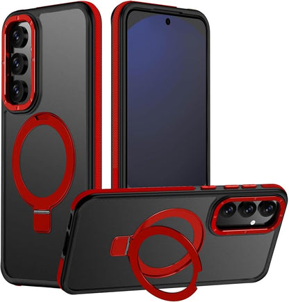 for Samsung Galaxy S24 FE Case, Magnetic Adjustable Ring Stand [Fit for Magsafe], [Military-Grade Shockproof Protection] Phone Case with Kickstand&Ring Holder (Red)
