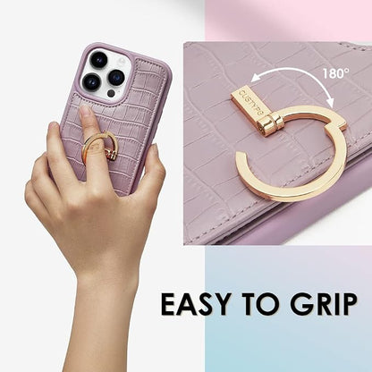 CUSTYPE for iPhone 14 Pro Max case Wallet with Card Holder, 180° Rotation Ring Holder Stand Card Slots Case,Leather Double Snap Cover with Wallet for Women and Girls 6.7 "-Purple