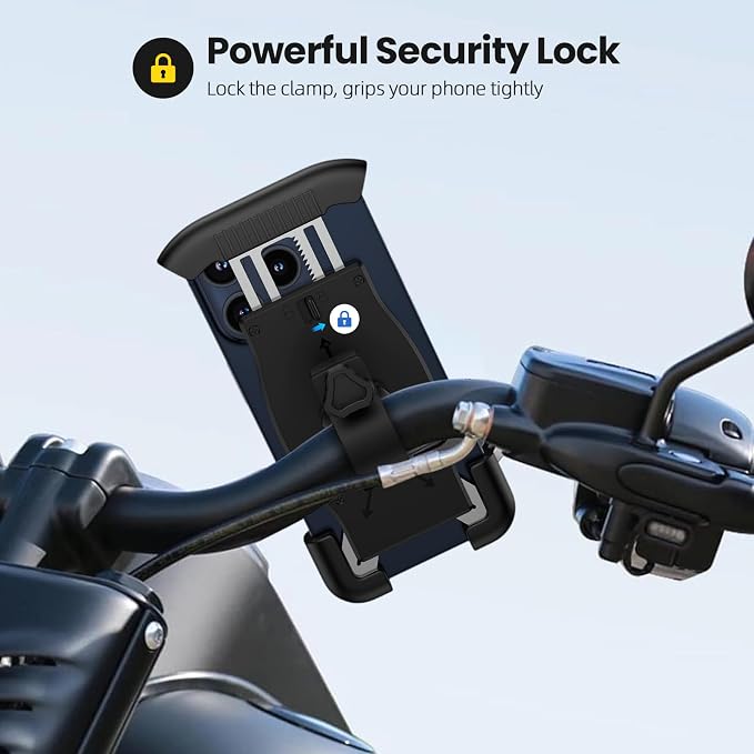 Bike Phone Holder, Motorcycle Phone Mount 360°Rotatable Handlebar Cell Phone Clamp Scooter Phone Clip for iPhone 17 Pro Max/17e/16/15/14/13,Galaxy S26 Ultra/S25/A17/A16/A57 and More 4.7"-7.3" Phones