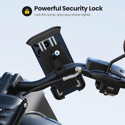 Bike Phone Holder, Motorcycle Phone Mount 360°Rotatable Handlebar Cell Phone Clamp Scooter Phone Clip for iPhone 17 Pro Max/17e/16/15/14/13,Galaxy S26 Ultra/S25/A17/A16/A57 and More 4.7"-7.3" Phones
