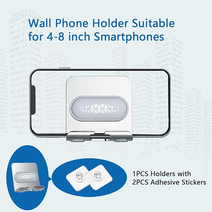 Shower Phone Holder with 2PCS Adhesive Stickers,Wall Mount Phone Stand for Bathroom,Kitchen,Office and More,Compatible with Smartphone (Silver－Gray)
