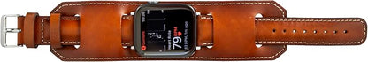 HARDISTON Cuff Watch Band Compatible with Apple 38mm for men & women, Handmade Genuine Leather, Compatible with iWatch Series 11 10 9 8 7 6 5 4 3 2 1 SE Ultra, Wrist Bracelet Band, Small/Band-Russet